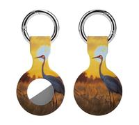 Crane Bird Wheat Field Sunset Compatible with Airtag Locator Silicone Protective Case with Keychain 1PCS
