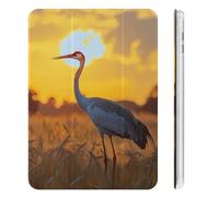 Crane Bird Wheat Field Sunset Compatible with iPad Mini 4/5/6 Cute Tablet Case with Pencil Holder Slim Hard Protective Cover