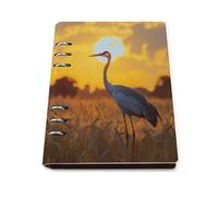 Crane Bird Wheat Field Sunset Refillable Notebook 6 Ring Binder Foldable Loose-Leaf Notebooks A5 Planner Book with 90 Sheets Paper