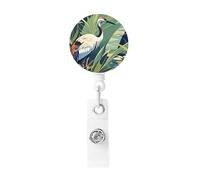 Crane Bird Wild Plants Badge Reel Retractable Clip Work Badge Holder Lightweight Plastic Name Card Holder ID Badge Clips for Nurses Office Gifts