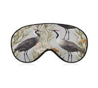 Crane Bird Wild Plants Sleep Mask Light Block-Out Eye Mask for Side Sleeper Pressure-Free Soft Night Blindfold with Adjustable Strap Breathable Sleep Eye Cover for Travel