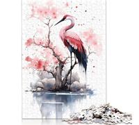 Crane Cherry Blossom Jigsaw Puzzles 1000 Piece for Teenagers Wooden Creative Puzzle Toy Family Game Difficulty Challenge Puzzles 1000pcs (75x50cm)
