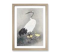Crane & Chicks By Ohara Koson Asian Japanese Framed Print | A3 Oak Framed Wall Art | Ready to Hang | Asian Animal Picture | Living Room Bedroom Lounge Office