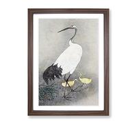 Crane & Chicks By Ohara Koson Asian Japanese Framed Print | A4 Walnut Framed Wall Art | Ready to Hang | Asian Animal Picture | Living Room Bedroom Lounge Office