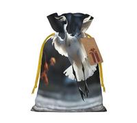 crane dancing Christmas Gift Bags with Tags & Ribbon Ties, Xmas Drawstring Candy Treat Bag Christmas Gifts Sacks Reusable Gift Wrapping Bags for Holiday Party Favors Small