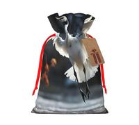 crane dancing Christmas Gift Bags with Tags & Ribbon Ties, Xmas Drawstring Candy Treat Bag Christmas Gifts Sacks Reusable Gift Wrapping Bags for Holiday Party Favors Medium