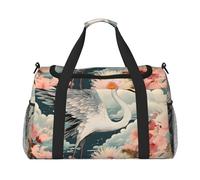 Crane Flower Travel Duffle Bag Japanese Tradition Gym Overnight Weekender Bag for Men Women Lightweight Carry On Luggage for Workout Holiday