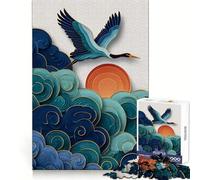 Crane Flying Over Clouds And Sun Papercutting Jigsaw Puzzle 1000 Piece for Teenagers Leisure Game Real Thick Fun Activity Great Gift (50x75cm)