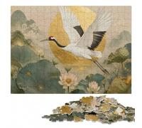 Crane Flying over Lotus Pond Wooden Jigsaw 300 Pieces for Adults | Jigsaw Puzzle for Adults: festive puzzle present, screen-free home activity.