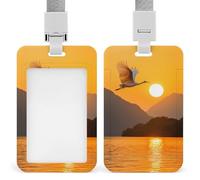 Crane Flying Over Water Sunset ID Badge Holder Name Card Holders Photocard Case with Lanyard for Teacher Nurse Office