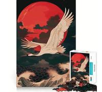 Crane Flying Over Waves, Red Moon 1000-piece Puzzle for Teenagers Mind Exercise Smooth Joint Family Play Home Decor (50x75cm)