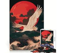 Crane Flying Over Waves, Red Moon 1000-piece Puzzle for Teenagers Mind Exercise Smooth Joint Family Play Home Decor (50x75cm)