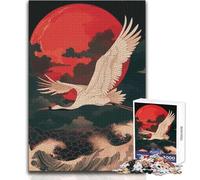 Crane Flying Over Waves, Red Moon 1000 Pieces Puzzles for Adults Interactive Educational Skill Game Great Meaningful Gift Idea Size 50x75cm