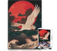 Crane Flying Over Waves, Red Moon 1000 Pieces Puzzles for Adults Interactive Educational Skill Game Great Meaningful Gift Idea Size 38x52cm