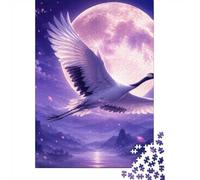 Crane Flying Under A Full Moon 1000 Piece Jigsaw Puzzle, 38x26cm/1000pcs, for Adults, Quiet Home Activity, Focused Puzzle Time And Time at Home