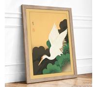 Crane in Descent Japandi Framed Wall Art Print A4 (29.7×21cm) Oak, Wall Decor for Living Room, Bedroom, Office & Home, Ready to Hang, Art Gift