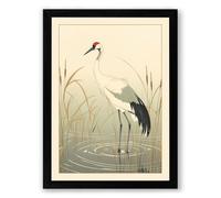 Crane in Still Waters Japandi Framed Wall Art Print A2 (59.4×42cm) Black, Wall Decor for Living Room, Bedroom, Office & Home, Ready to Hang, Art Gift