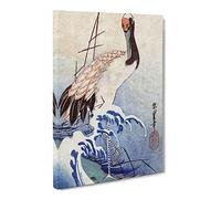 Crane In The Waves By Utagawa Hiroshige Asian Japanese Canvas Wall Art Print Ready to Hang, Framed Picture for Living Room Bedroom Home Office Décor, 20x14 Inch (50x35 cm)