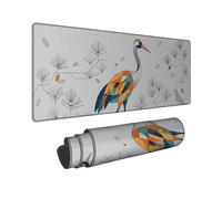 Crane Large Mouse Pad, Modern Minimalistic Pine Leaves None Orange Rubber Non Slip Keyboard and Mouse Mat Idea for Home Office Desk Laptop Gamers Gift 16x36 Inch