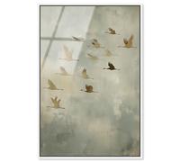 Crane Migration Framed Acrylic Print Golden Boho Wall Art by Art Remedy, White Frame, 16 x 24