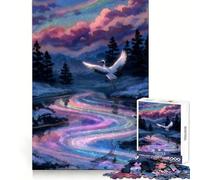 Crane over A Rainbow River Jigsaw Puzzles 1000 Piece for Adults Stress Relief Smooth Cut Fun Play (38x52cm)