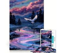 Crane over A Rainbow River Jigsaws 1000 Pieces for Teenagers Decompress Smooth Cut Fun Challenge Perfect Art (38x26cm)