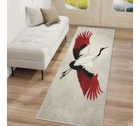 Crane Pattern Hallway Runner Rug, Bird Japanese Carpet Runner Non-Slip Washable Soft Short Pile Rug for Entryway Kitchen Bedroom Home Decor, 60x300cm Rf5V29a