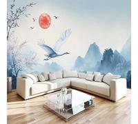 Crane Photo Wallpaper for Bedroom New Chinese Style 3D Small Wall Mural, Removable Peel and Stick Self-Adhesive Wall Decal for Boys Girls Living Room Office Decor 79"x 55" W-245