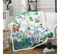 Crane Print Fleece Throw Blanket Girly Chic Tropical Leaves for Kids Women Chinese Style Animal Plush Blanket Botanical Nature Decor for Sofa Bed Couch,Single 50x60 Inch