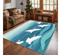 Crane Rug, Wave Jalanese Bird Area Rug 200x300cm, Machine Washable Rug for Living Room, Bedroom, Non Slip Soft Carpet, Japan Oriental Home Decor & Gifts D#1180