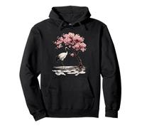 Crane Sakura Cherry Blossom Heron Bird Japanese Art Graphic Pullover Hoodie