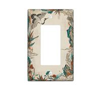 Crane Single Rocker Light Switch Cover, Oriental Traditional Clouds Leaves None Beige Plastic Standard Size Accents Wall Switch Plates for Home Living Room Bedroom Bathroom Decor