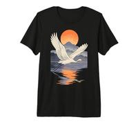 Crane Sunset Flight Japan Nature Calm Zen Art Premium T-Shirt