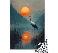 Crane Sunset Landscape Jigsaw Puzzle 1000 Pieces, Animal Artwork Puzzle for Adults, Thoughtful Gift, 38x26cm/1000pcs