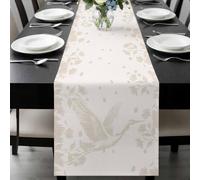 Crane Table Runner 13x60 Inches Long Japanese Crane Silhouette Floral Leaf Beige Cotton Linen Table Runner Burlap Style for Dinner Table Party Decor Tabletop Decorations