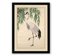 Crane Under Willow Japandi Framed Wall Art Print A1 (84.1×59.4cm) Black, Wall Decor for Living Room, Bedroom, Office & Home, Ready to Hang, Art Gift