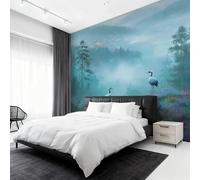 Crane Wallpaper for Living Room, Oriental Landscape Wall Mural for Bedroom 250x175 cm, Non-Woven Photo Wallpaper, Home Decor D&O97