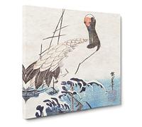 Crane & Wave by Utagawa Hiroshige Asian Japanese Canvas Wall Art Print Ready to Hang, Framed Picture for Living Room Bedroom Home Office Décor, 20x20 Inch (50x50 cm)