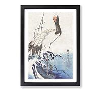 Crane & Wave by Utagawa Hiroshige Framed Print | A2 Black Framed Wall Art | Ready to Hang | Asian Animal Picture | Living Room Bedroom Lounge Office