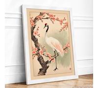 Cranes Beneath Blossom Japandi Framed Wall Art Print A4 (29.7×21cm) White, Wall Decor for Living Room, Bedroom, Office & Home, Ready to Hang, Art Gift