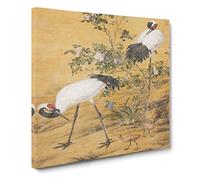 Cranes by Lang Shining Asian Japanese Canvas Wall Art Print Ready to Hang, Framed Picture for Living Room Bedroom Home Office Décor, 14x14 Inch (35x35 cm)