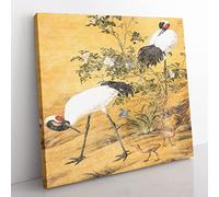 Cranes by Lang Shining Asian Japanese Canvas Wall Art Print Ready to Hang, Framed Picture for Living Room Bedroom Home Office Décor, 35x35 cm (14x14 Inch)