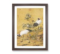 Cranes By Lang Shining Asian Japanese Framed Print | A2 Walnut Framed Wall Art | Ready to Hang | Asian Animal Picture | Living Room Bedroom Lounge Office