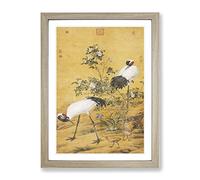 Cranes By Lang Shining Asian Japanese Framed Wall Art Print, Ready to Hang Picture for Living Room Bedroom Home Office Décor, Oak A3 (34 x 46 cm)