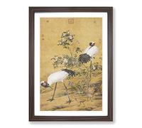 Cranes by Lang Shining Framed Print | A2 Walnut Framed Wall Art | Ready to Hang | Modern Animal Picture | Living Room Bedroom Lounge Office
