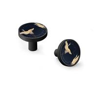 Cranes Flying in The Dark Blue Sky Cabinet Knobs and Wall Hooks, 6 Pack Modern Drawer Pulls with Black Base, Solid Zinc Alloy Handles for Kitchen, Bathroom, Dresser