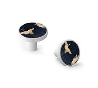 Cranes Flying in The Dark Blue Sky Cabinet Knobs and Wall Hooks, 6 Pack Modern Drawer Pulls with White Base, Solid Zinc Alloy Handles for Kitchen, Bathroom, Dresser