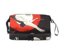 Cranes Flys Red Sun Double Layer Cosmetic Bag for Women and Girls, Travel Toiletry Bag Makeup Handy Pouch Organiser Bag with Brush Compartment