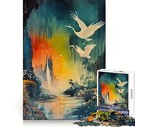 Cranes in A Mystical Landscape 1000 Piece Jigsaw Puzzles for Adults Teenagers DownTime Game Rich Color Real Challenge Wall Accent (38x26cm)