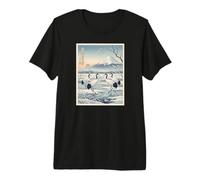 Cranes in A Snowy Marsh Mount Fuji and Rising Sun Ukiyo-e Premium T-Shirt